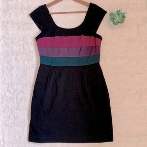 𝅺bcbg black mulberry striped wearer knit capped sleeve colorblock mini dress